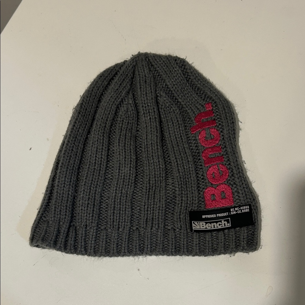 Bench Charcoal Knit Beanie with Vibrant Pink Logo